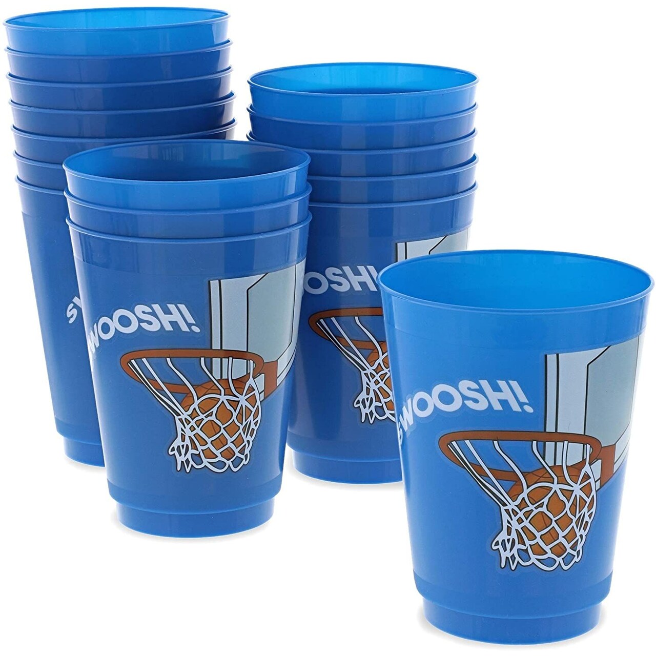16 Pack Plastic Basketball Cups for Kids, Sports Party Favors for Birthday Party Supplies (16 oz)